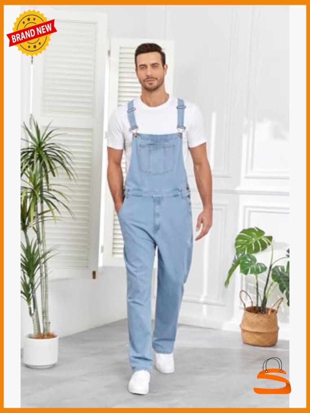 Men's Denim Overalls Bib Jumpsuit Work Utility Coveralls Loose Fit with Zipper - Picture 3 of 7